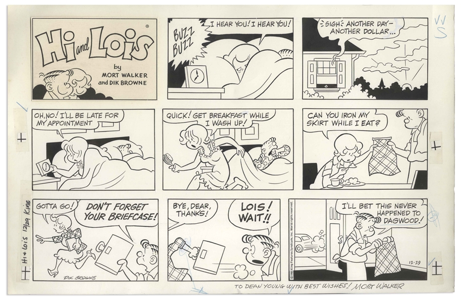 ''Hi and Lois'' Sunday Comic Strip, Gifted by Mort Walker to ''Blondie'' Writer Dean Young -- Last Panel Shows Hi Saying ''I'll bet this never happened to Dagwood!''